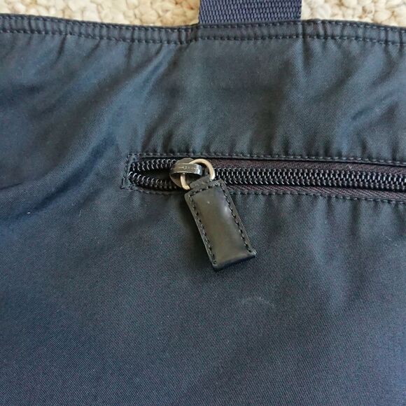 Black Prada nylon fabric with navy blue double handles tote - Picture 7 of 16